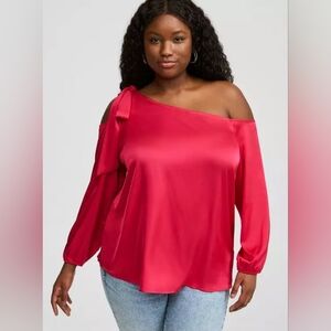 Torrid 💖NWT💖 Size Satin Tie Front Off Shoulder Long Sleeve Blouse